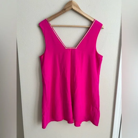 Lilly Pulitzer Owen Silk Trapeze Tunic Dress Hot Pink Gold Beaded Embroidery M - Picture 7 of 9